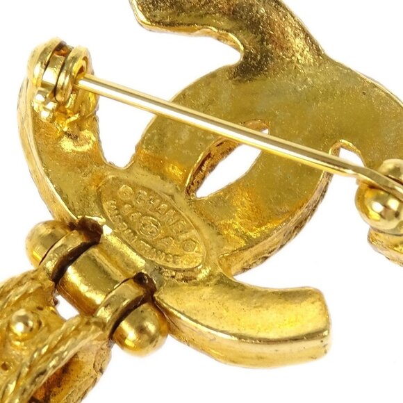 Chanel Gripoix Brooch Pin Heart CC Dangle Gold Red - Picture 5 of 5